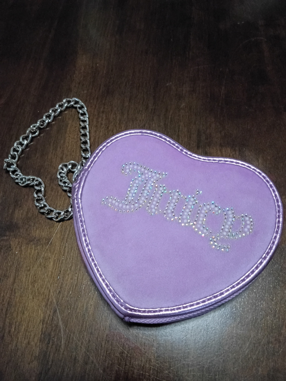Juicy Couture Nwot Purple Heart Wristlet with Rhinestone Script